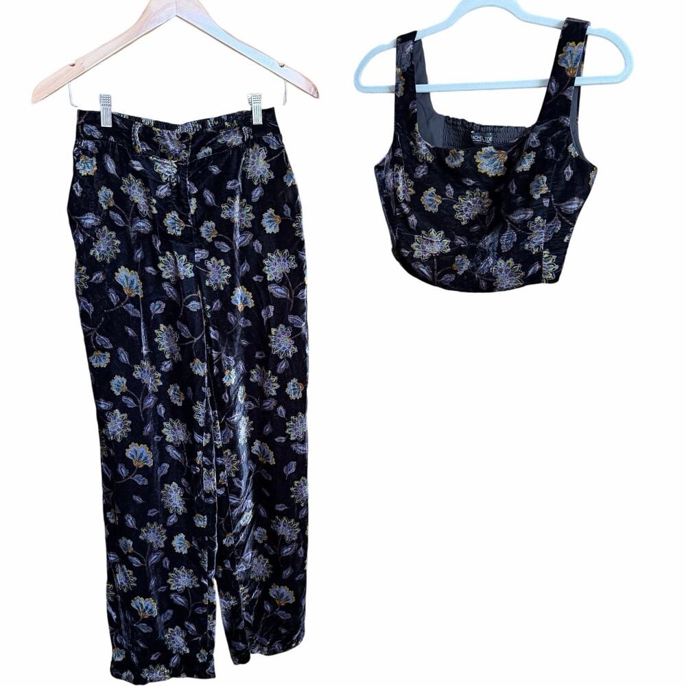 Rachel Zoe 2 piece velvet floral crop tank and pants whimsigoth festival size 2